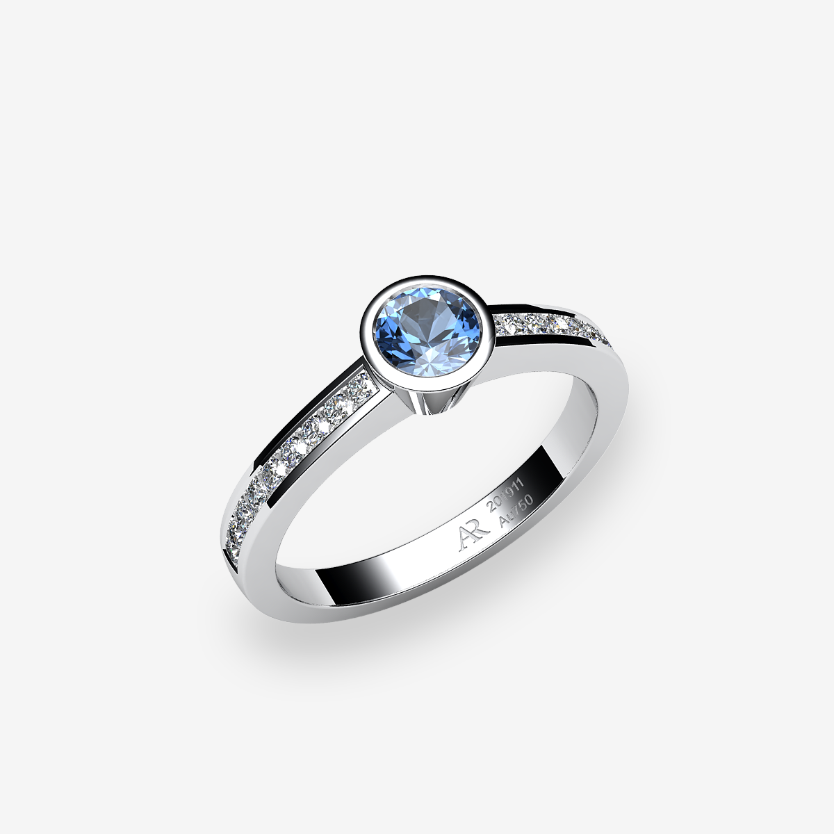 Platinum 950‰ Aquamarine bezel set engagement ring