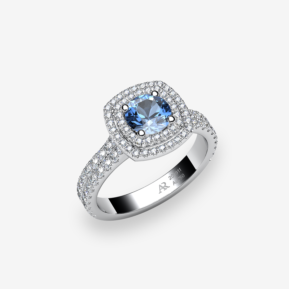 Platinum 950‰ Aquamarine double halo engagement ring