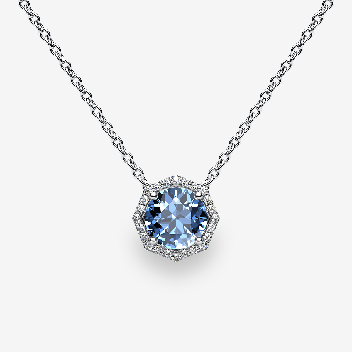 Platinum 950‰ Aquamarine halo pendant