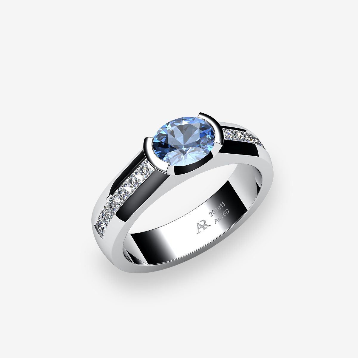 Platinum 950‰ Aquamarine semi-bezel set engagement ring