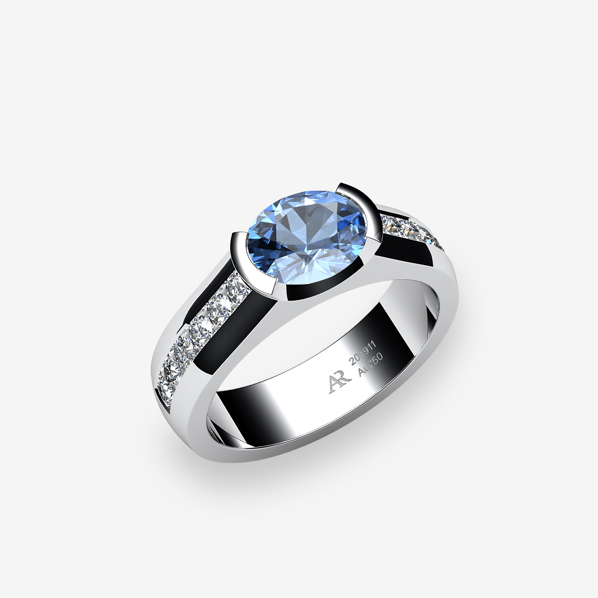Platinum 950‰ Aquamarine semi-bezel set ring