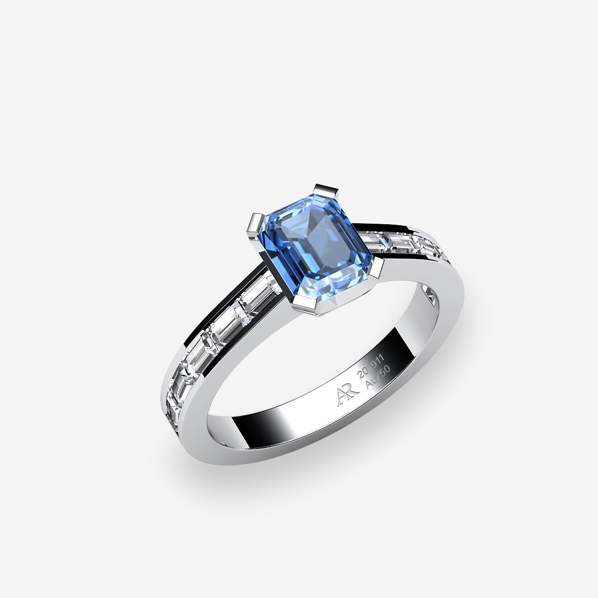 Platinum 950‰ Aquamarine solitaire engagement ring