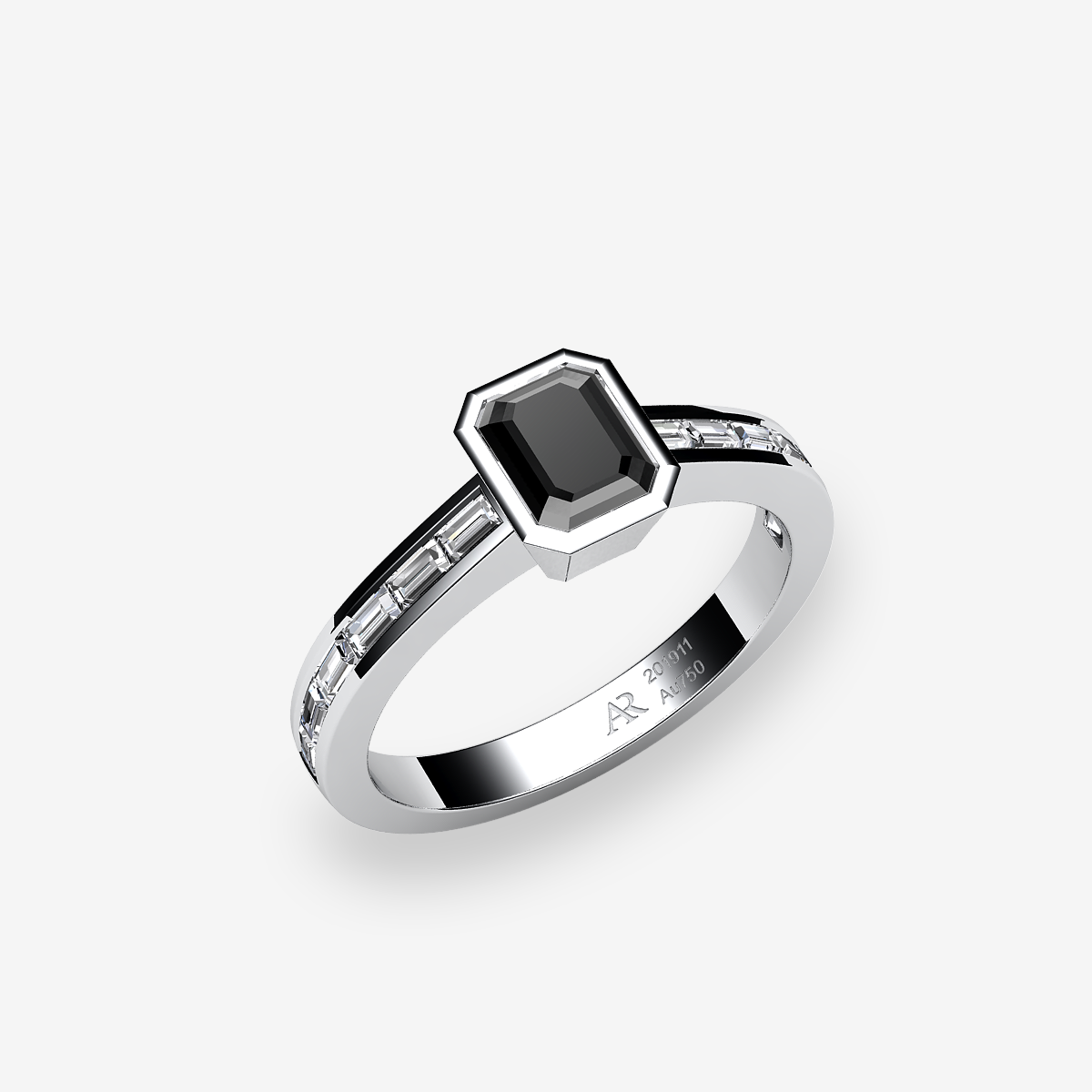 Platinum 950‰ Black Diamond bezel set ring