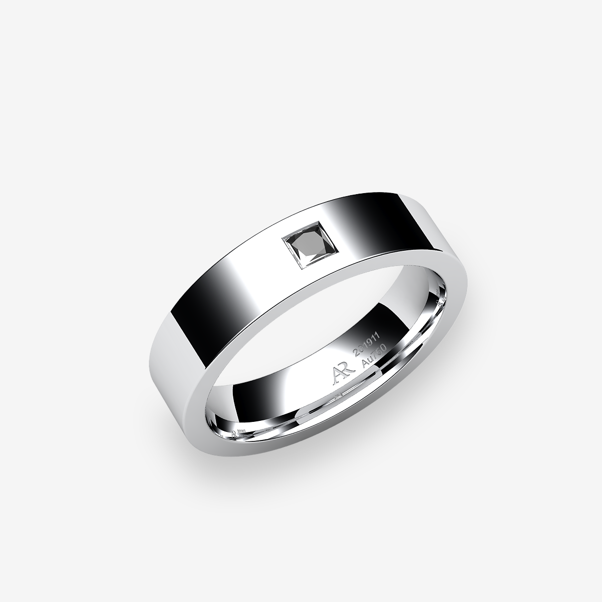 Platinum 950‰ Black Diamond flat style wedding ring
