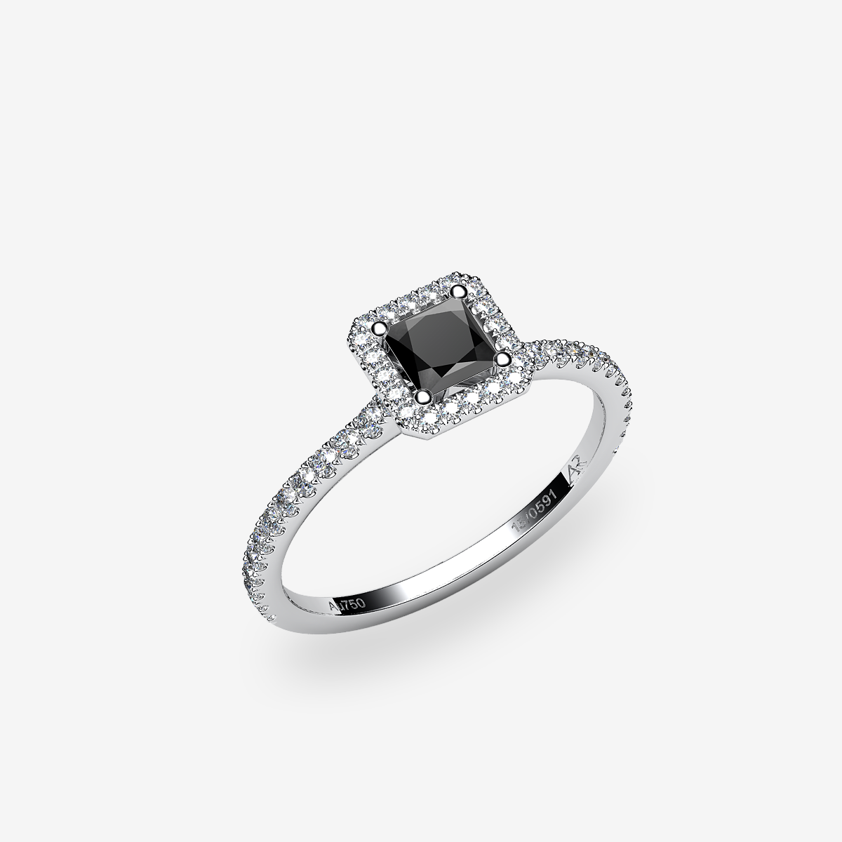 Platinum 950‰ Black Diamond halo ring