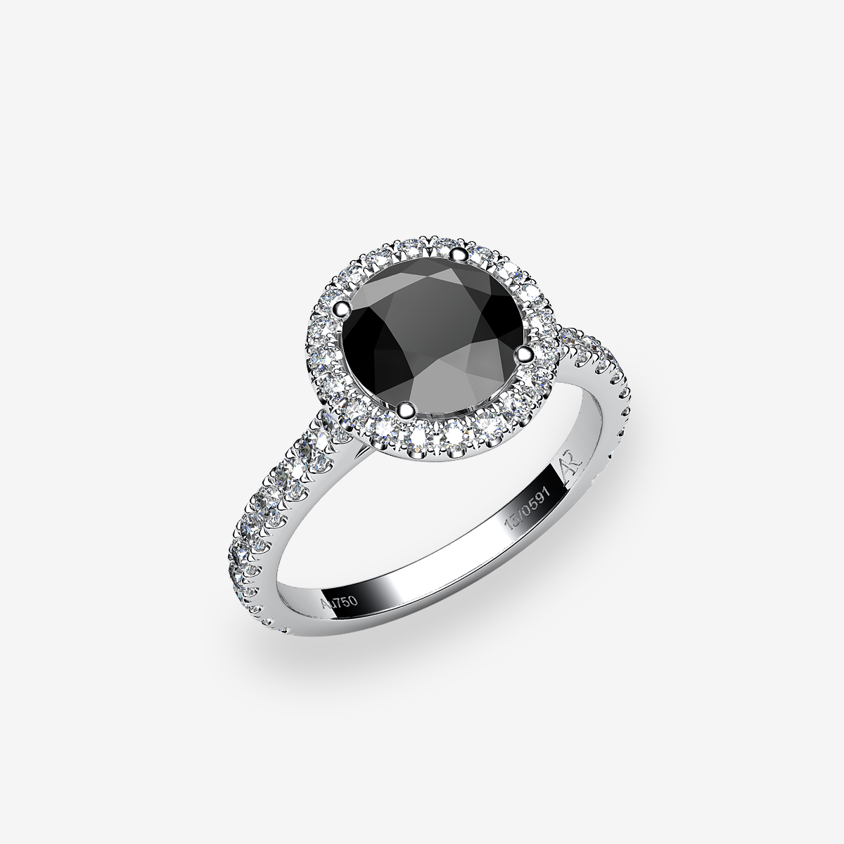 Platinum 950‰ Black Diamond halo ring