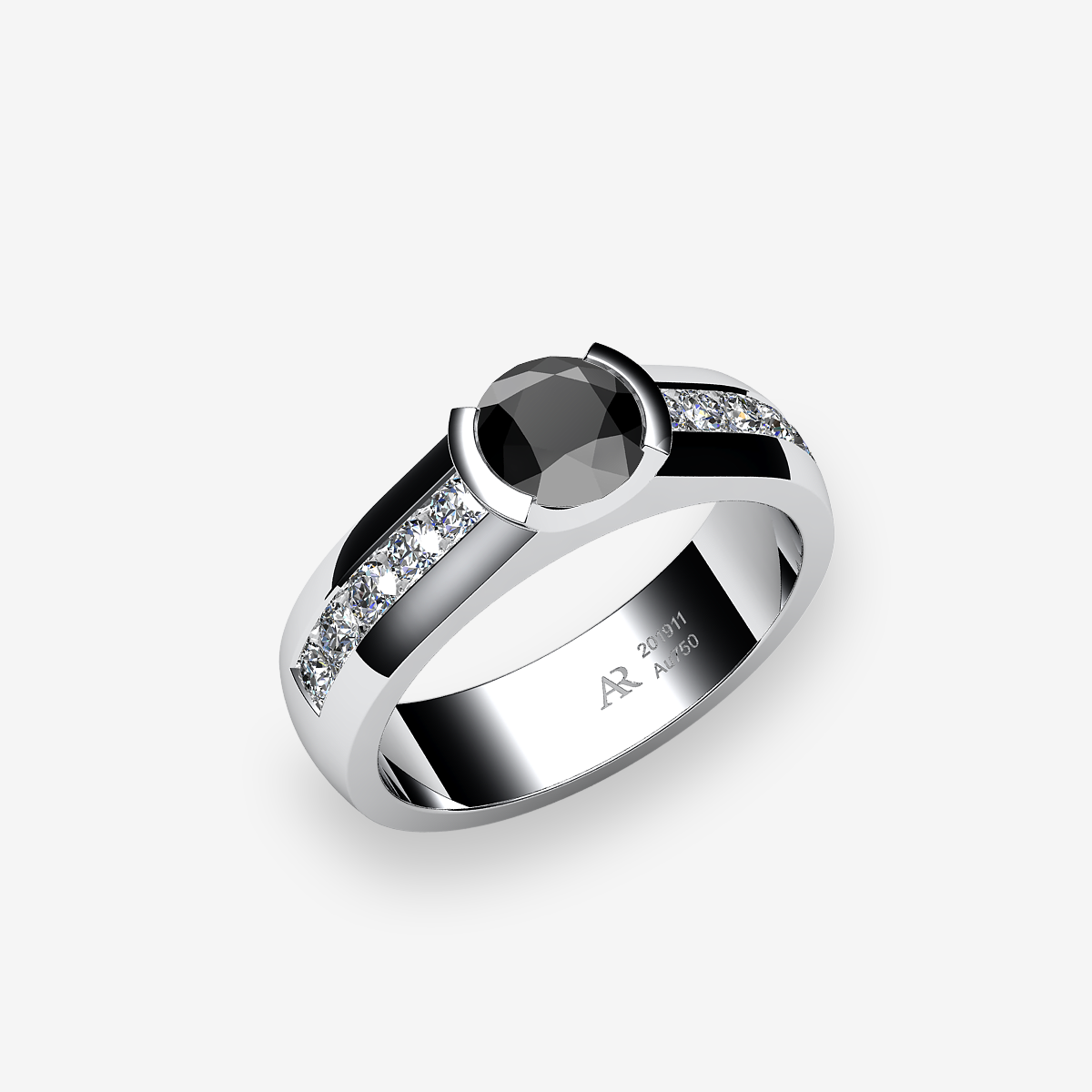 Platinum 950‰ Black Diamond semi-bezel set engagement ring