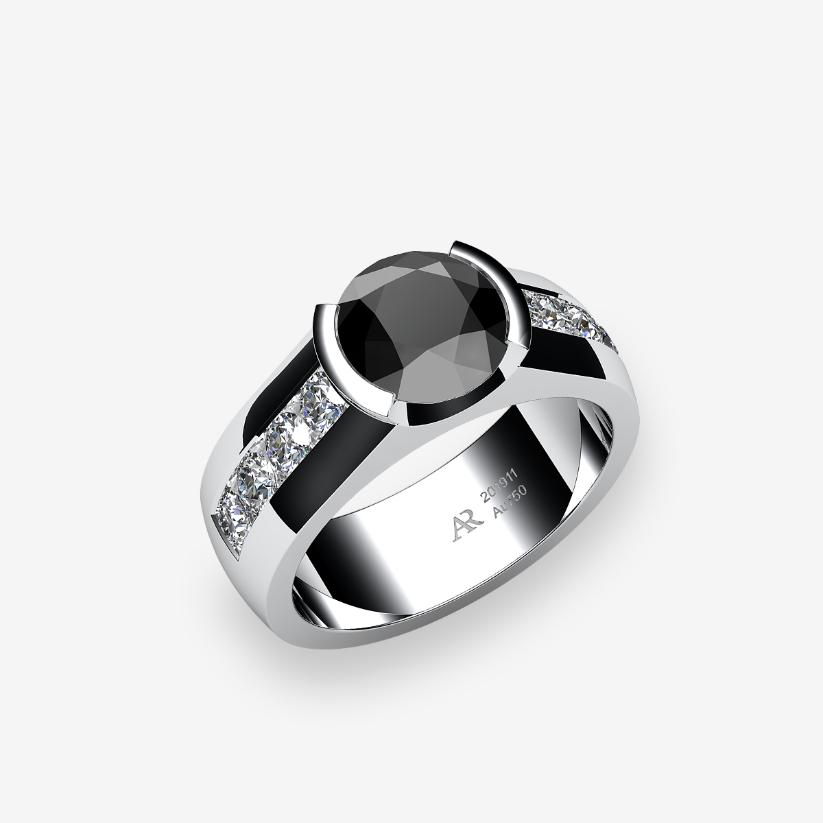 Platinum 950‰ Black Diamond semi-bezel set ring