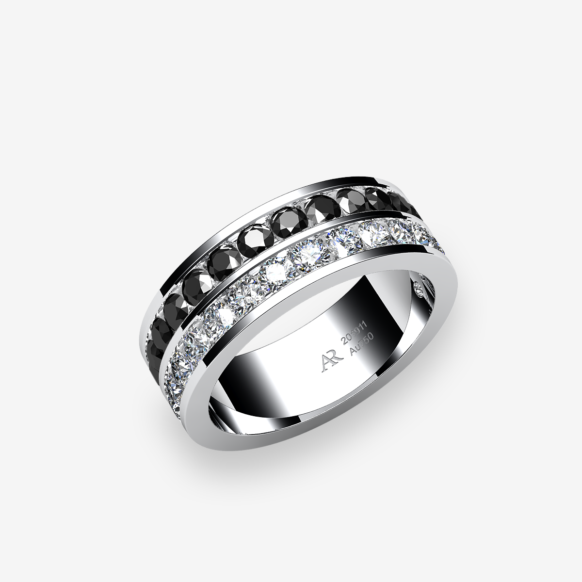 Platinum 950‰ Black Diamonds channel set wedding ring