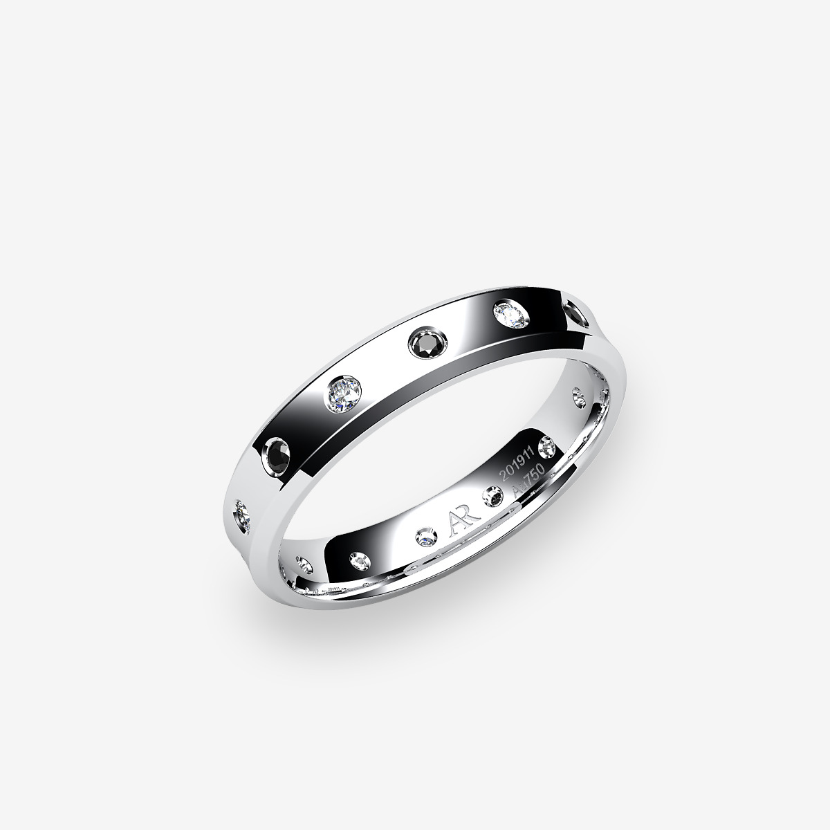 Platinum 950‰ Black Diamonds concave style wedding ring