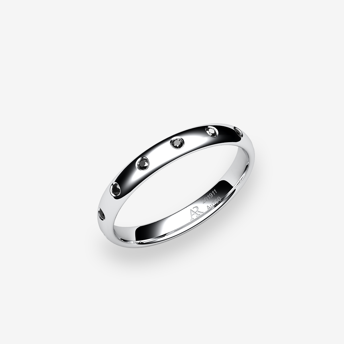 Platinum 950‰ Black Diamonds rounded style wedding ring