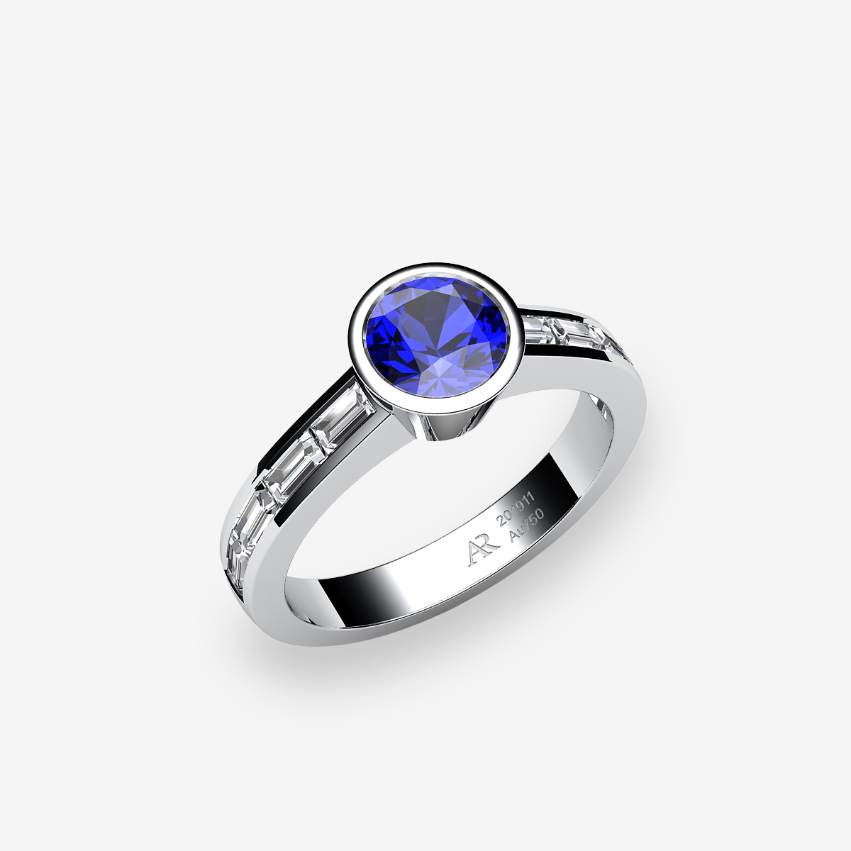 Platinum 950‰ Blue Sapphire bezel set ring