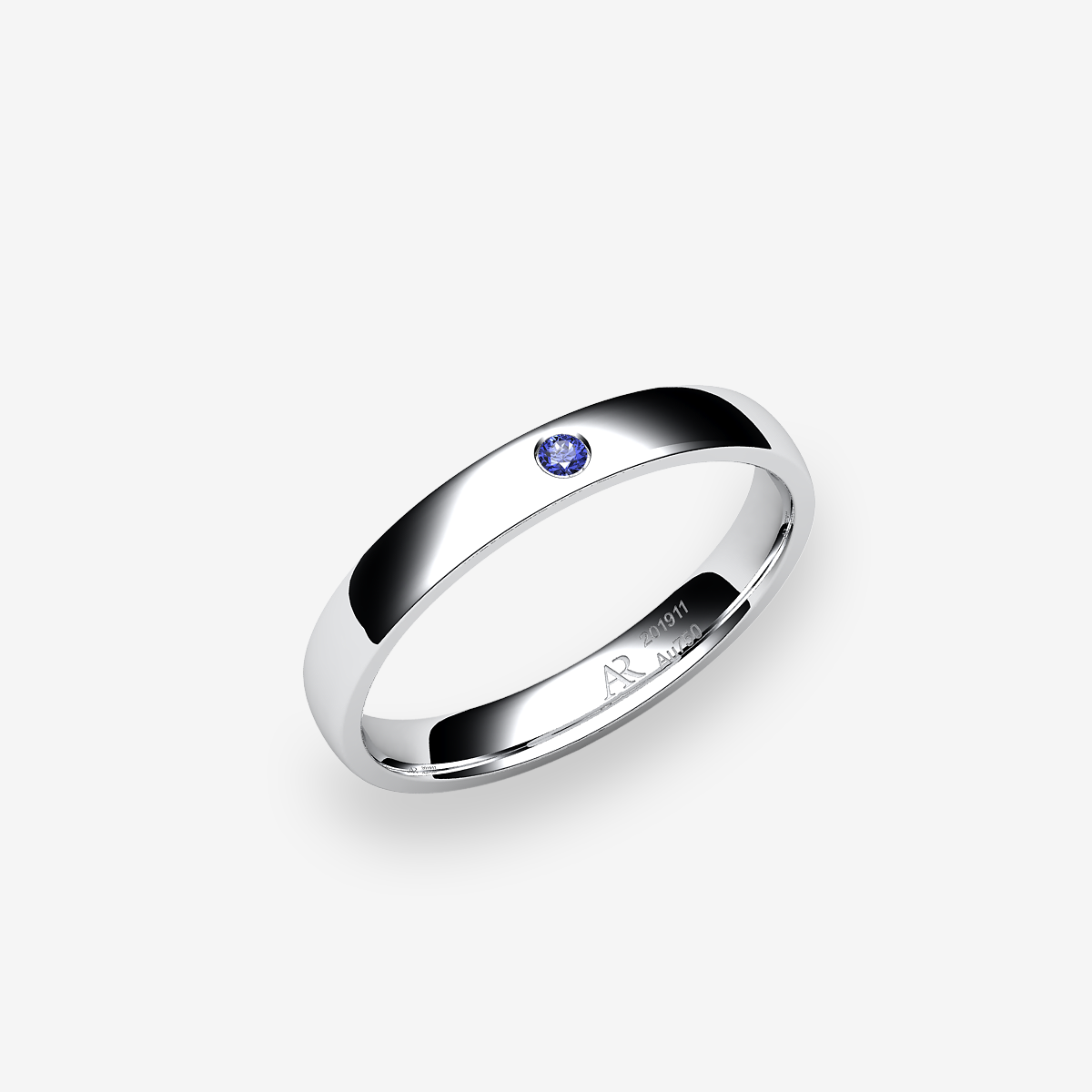 Platinum 950‰ Blue Sapphire domed style wedding ring