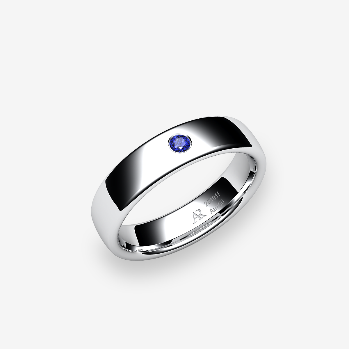 Platinum 950‰ Blue Sapphire rounded style wedding ring