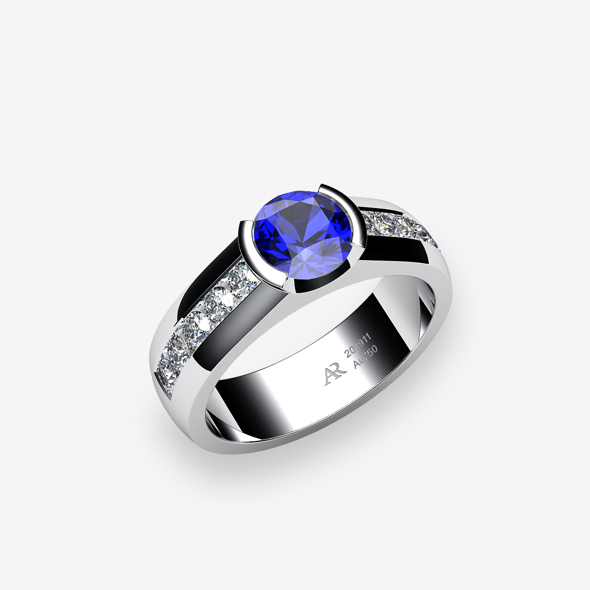 Platinum 950‰ Blue Sapphire semi-bezel set ring