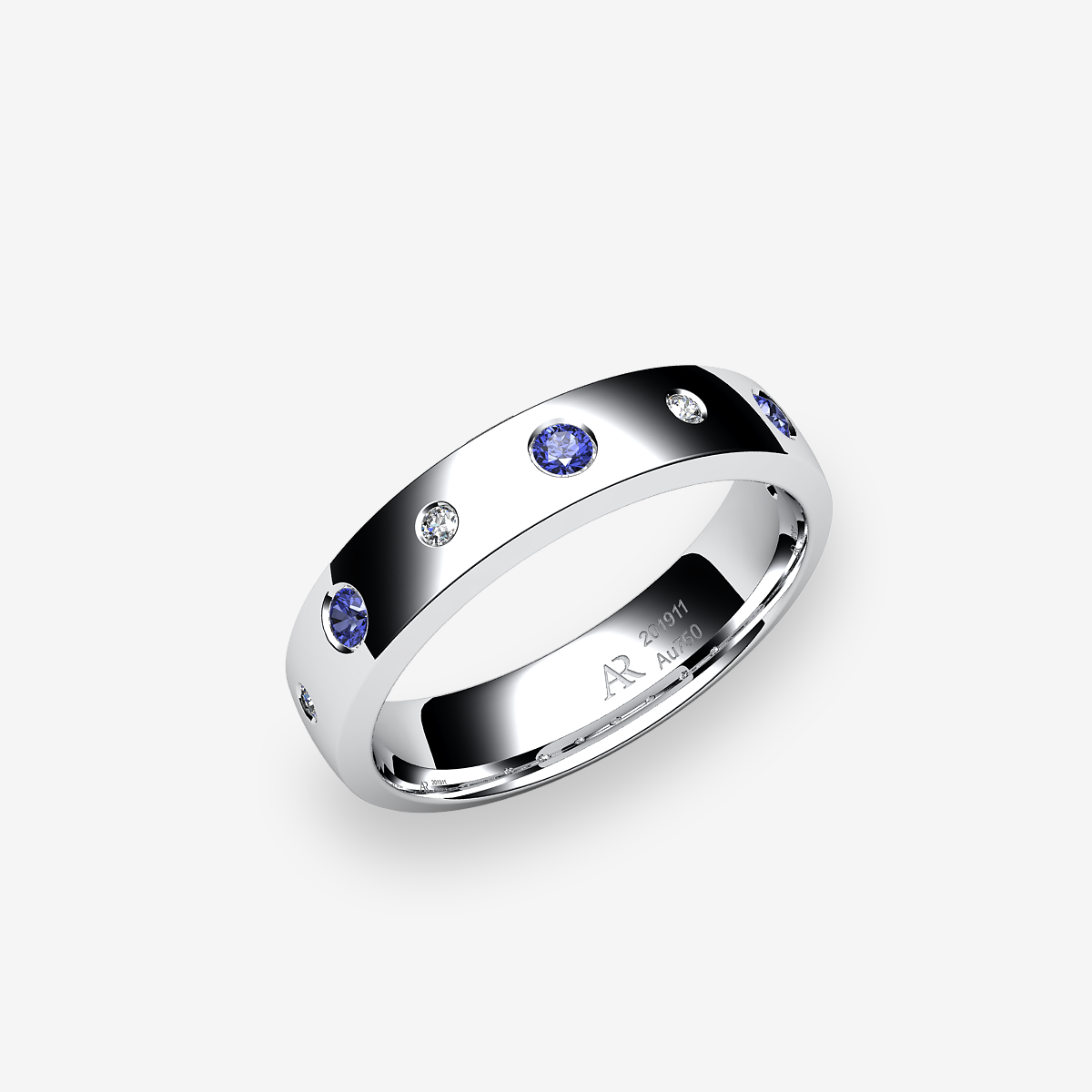 Platinum 950‰ Blue Sapphires domed style ring