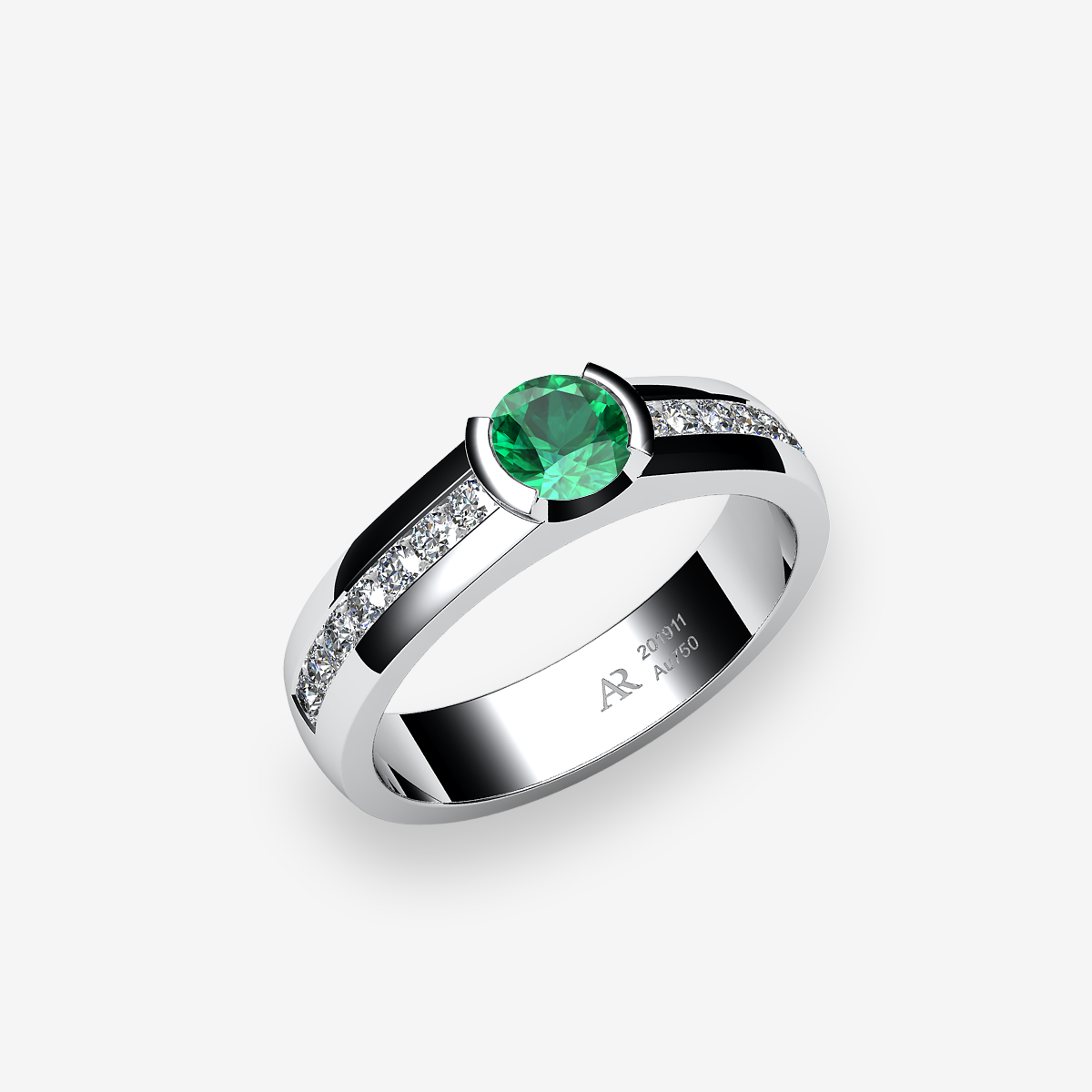 Platinum 950‰ Emerald semi-bezel set engagement ring