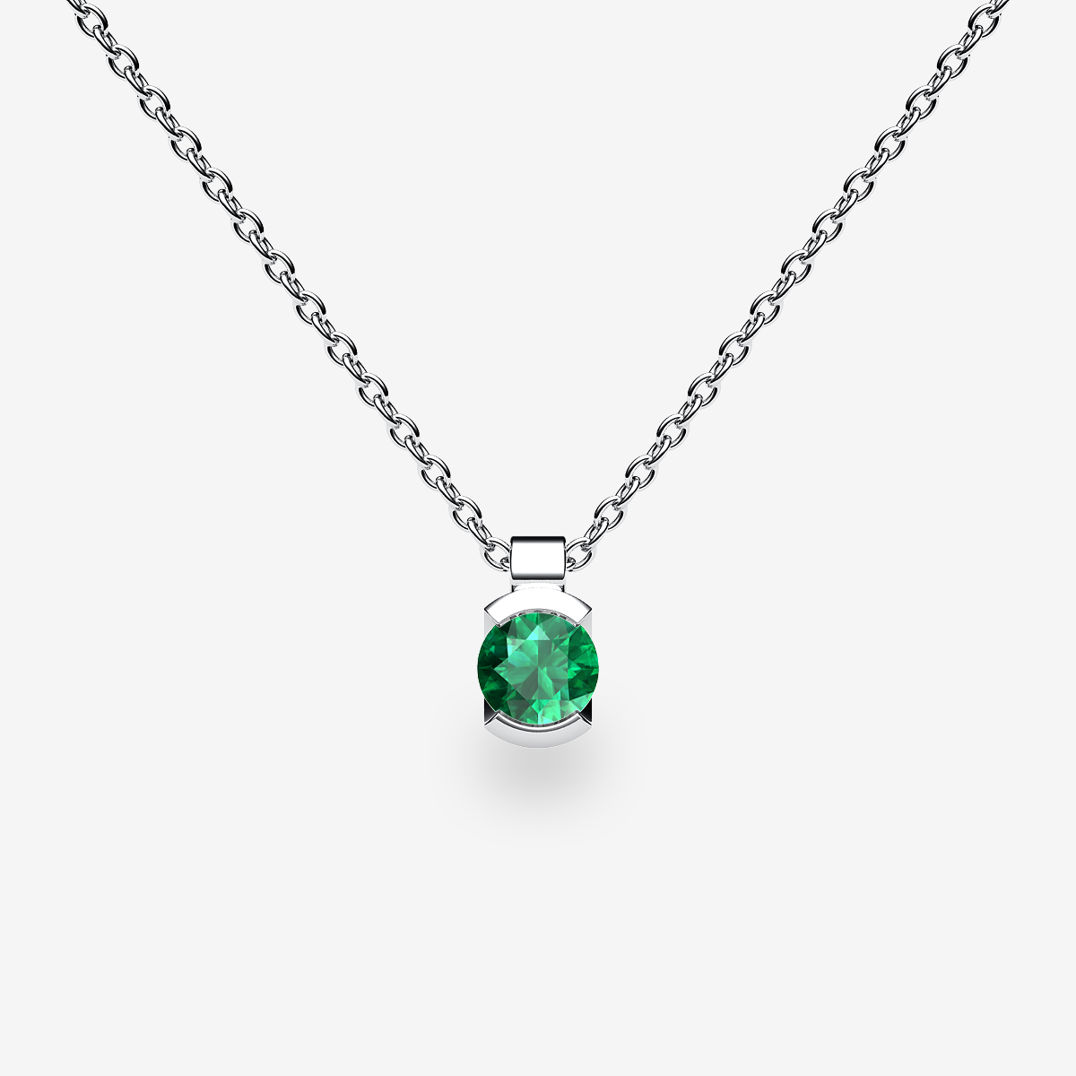 Platinum 950‰ Emerald semi-bezel set pendant