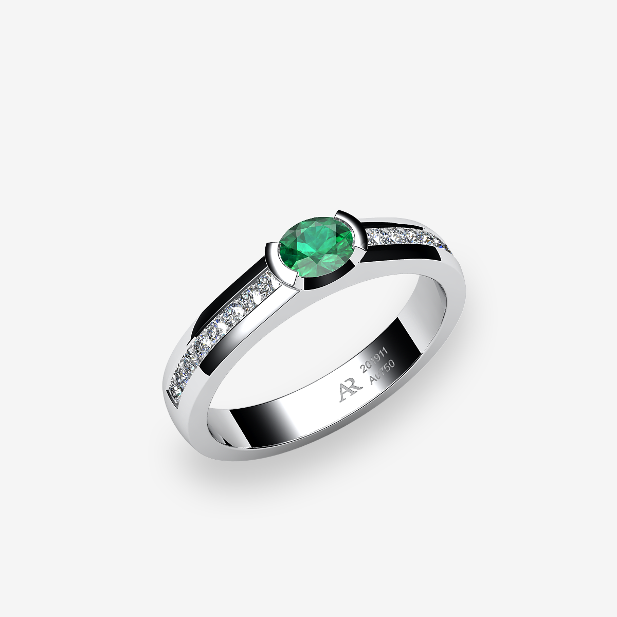 Platinum 950‰ Emerald semi-bezel set ring