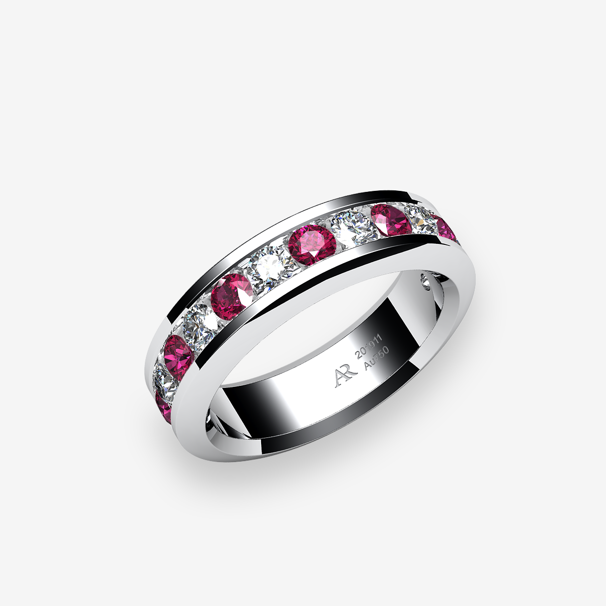 Platinum 950‰ Rubies channel set wedding ring