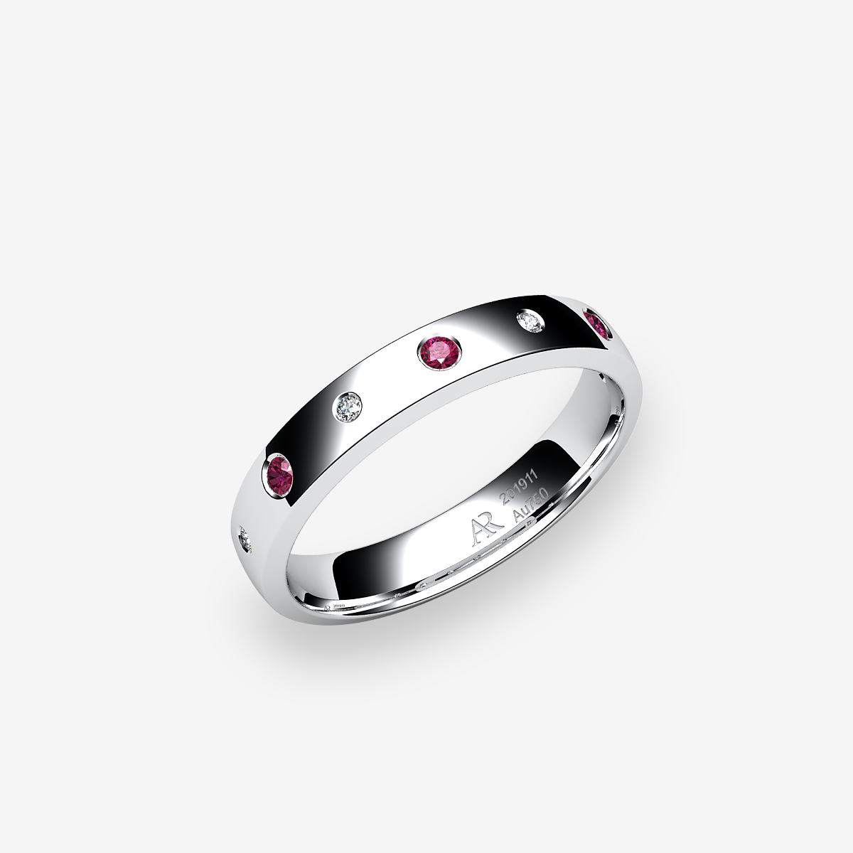 Platinum 950‰ Rubies domed style wedding ring