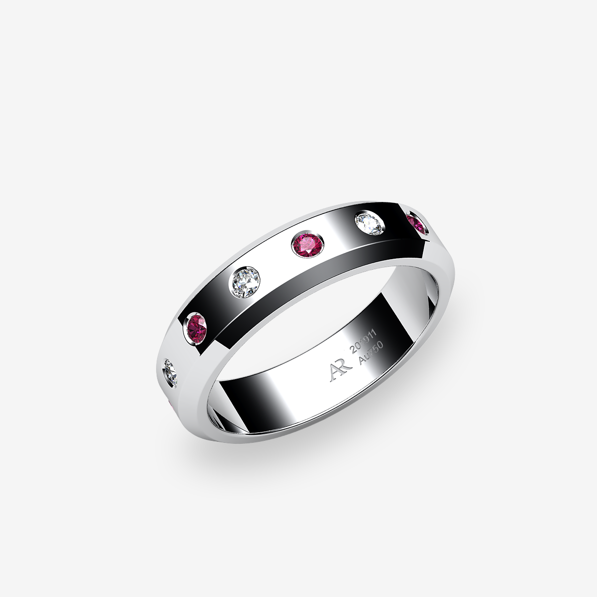 Platinum 950‰ Rubies flat style ring