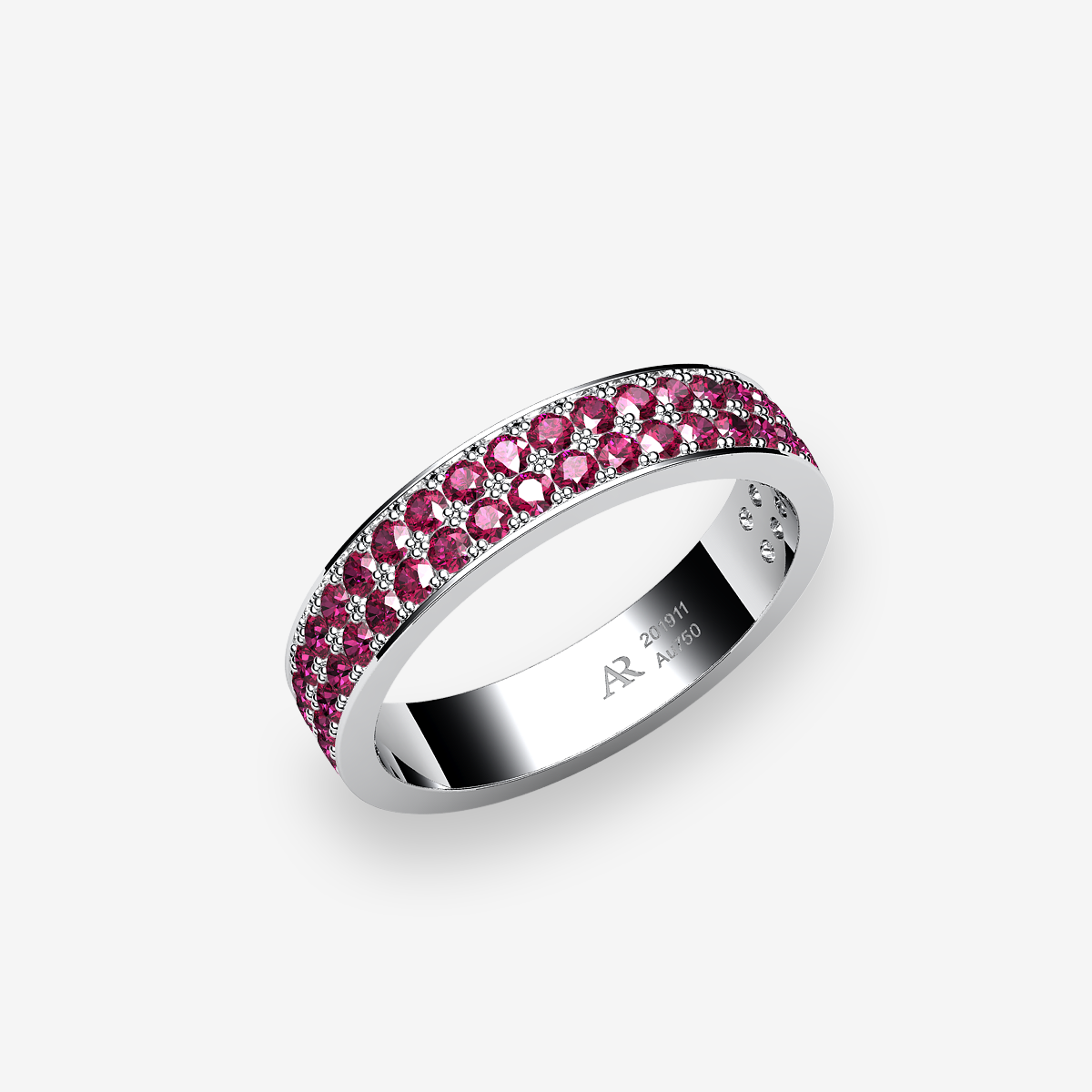 Platinum 950‰ Rubies pave set wedding ring