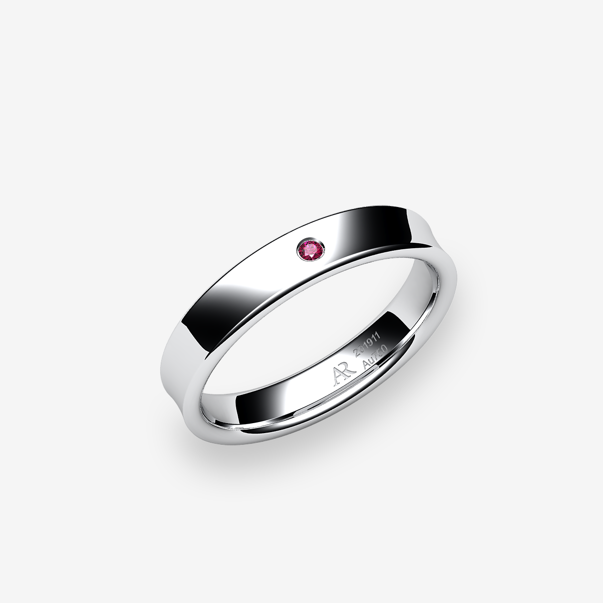 Platinum 950‰ Ruby concave style wedding ring