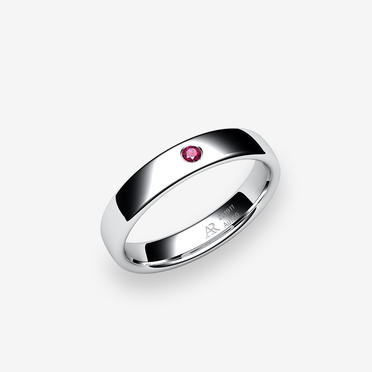 Platinum 950‰ Ruby rounded style wedding ring