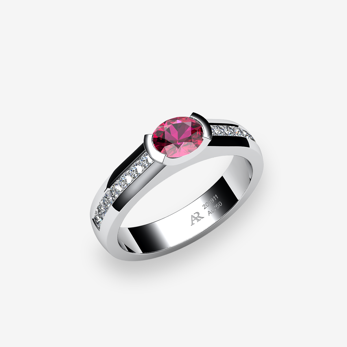 Platinum 950‰ Ruby semi-bezel set ring