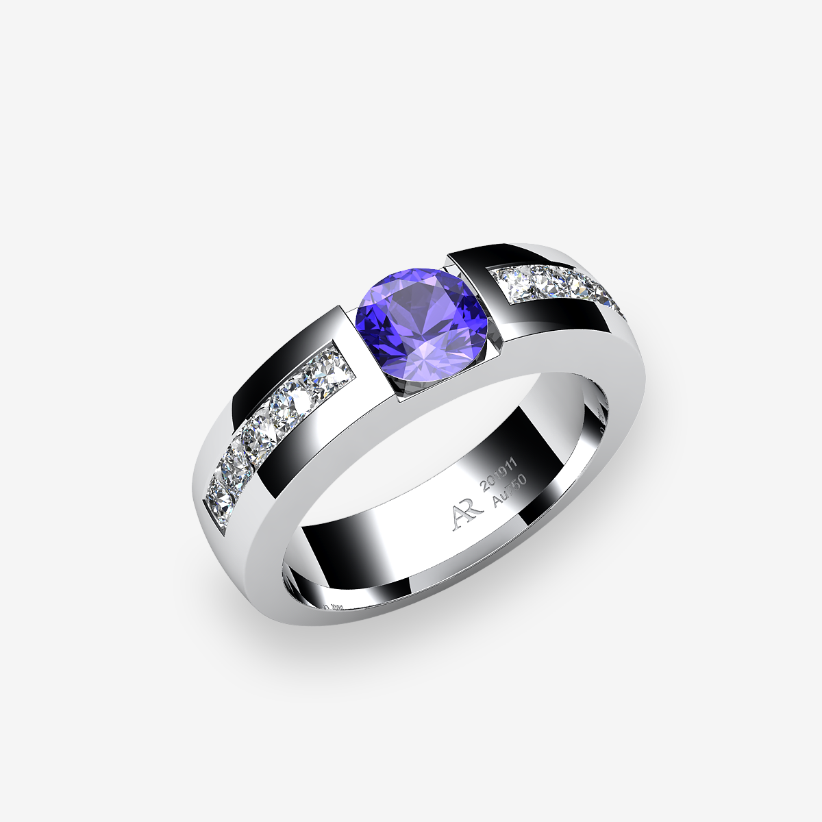 Platinum 950‰ Tanzanite channel set ring