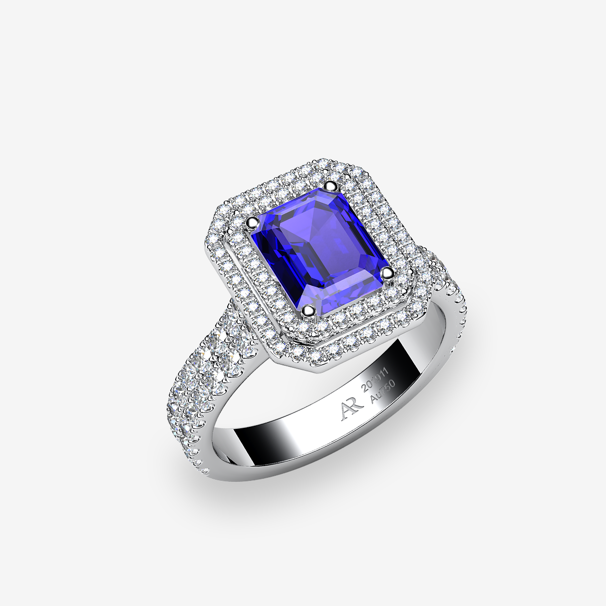 Platinum 950‰ Tanzanite double halo ring