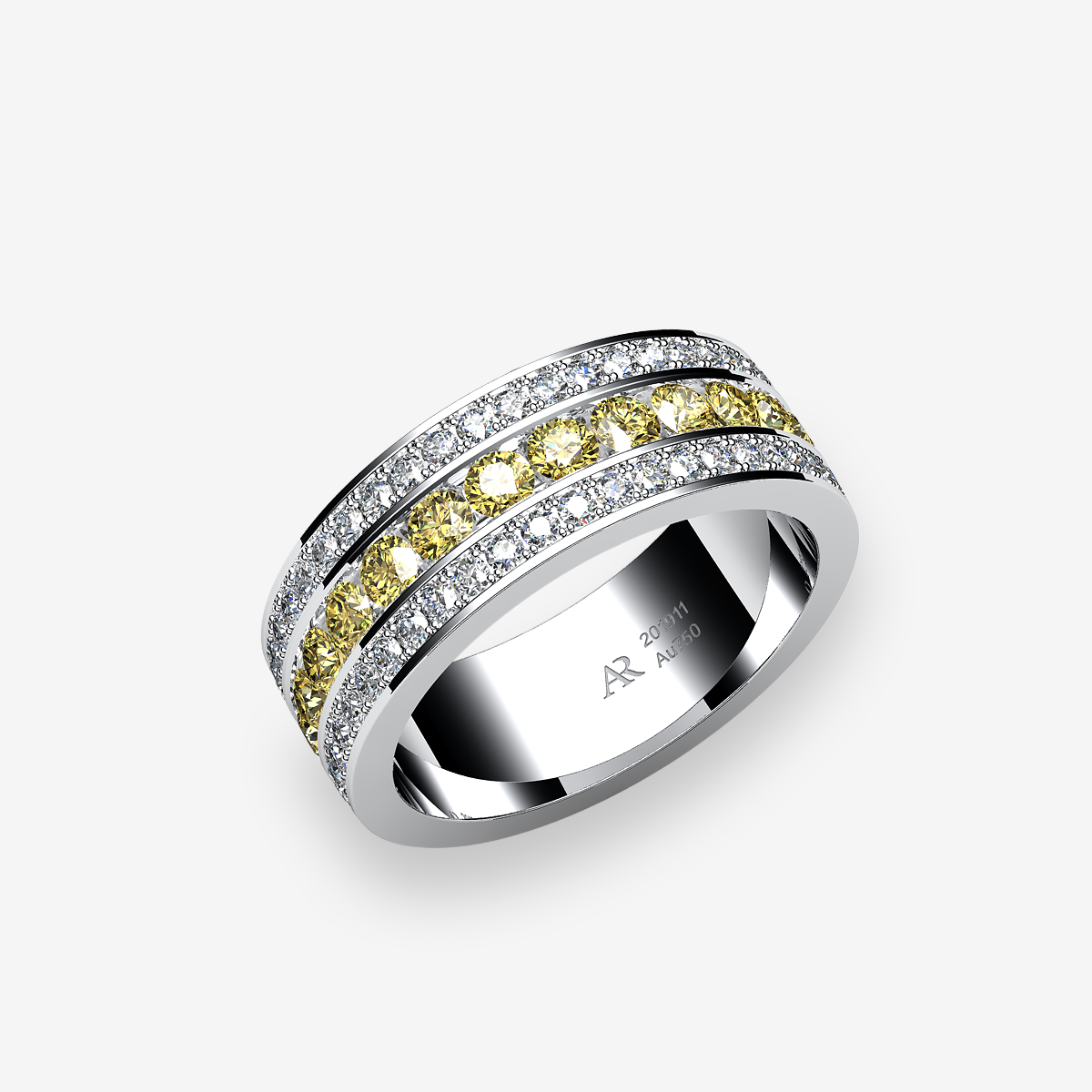 Platinum 950‰ Yellow Diamonds channel and pave set ring