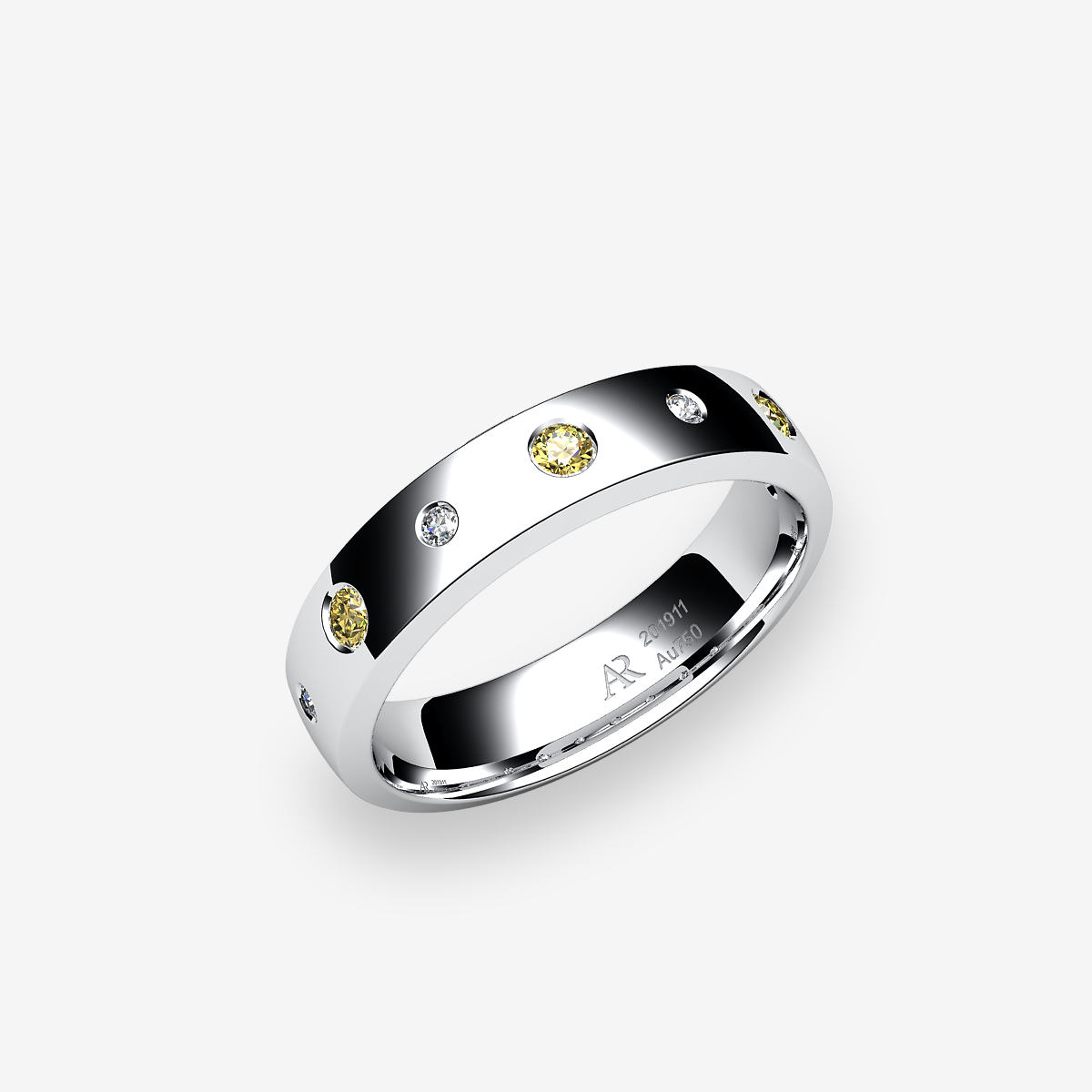 Platinum 950‰ Yellow Diamonds domed style ring