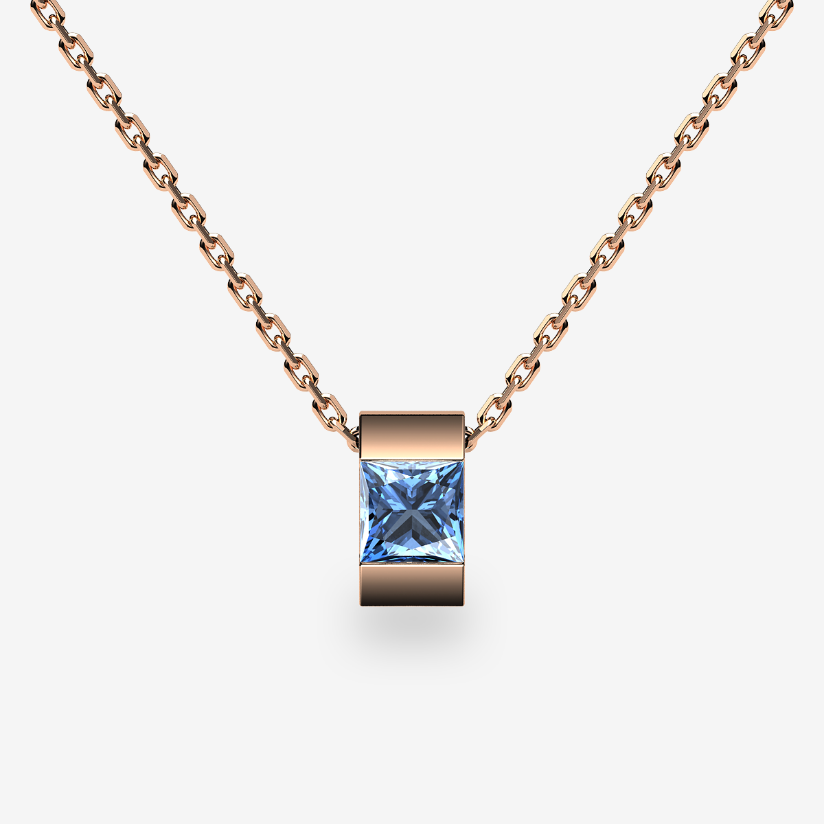 18k Rose Gold Aquamarine bar set pendant