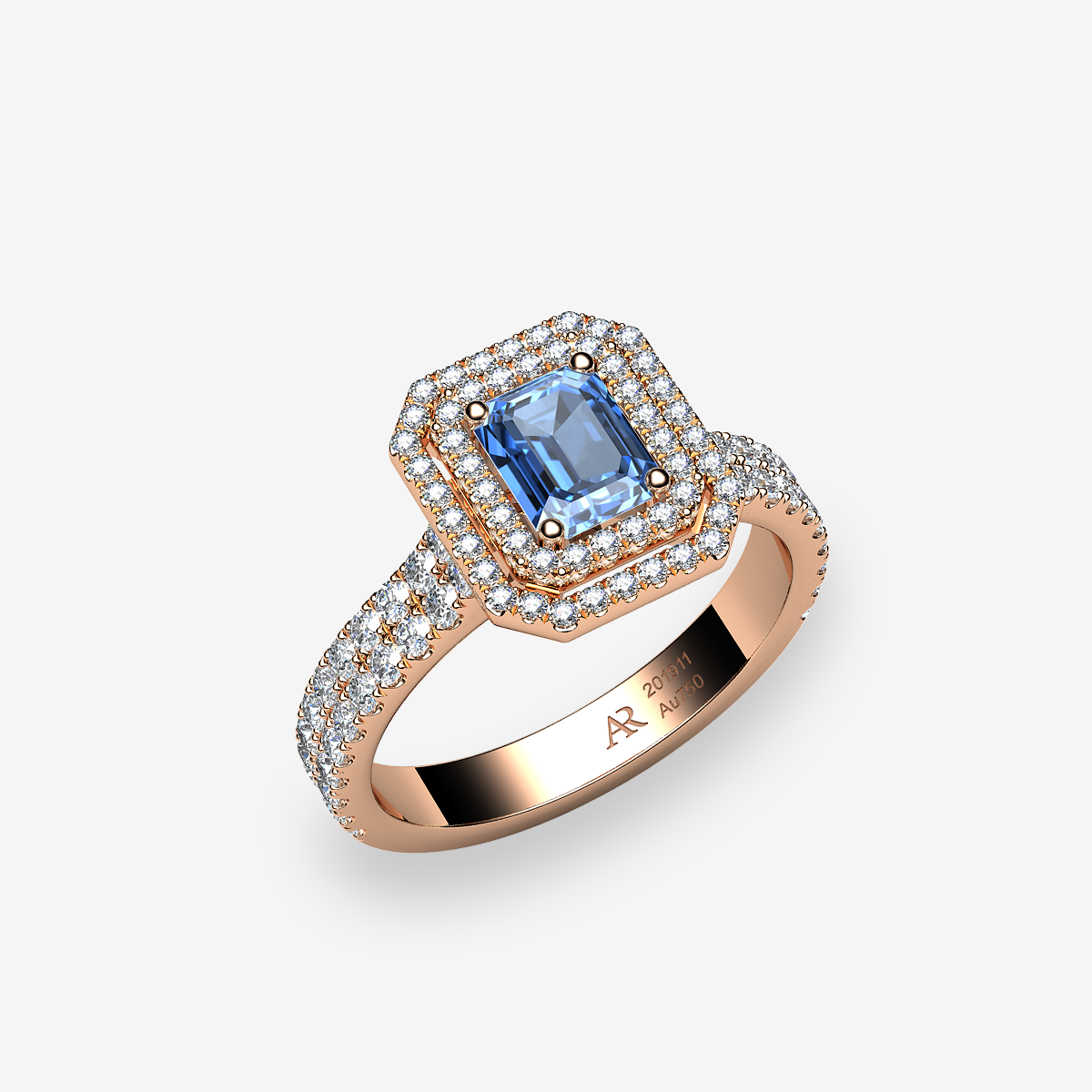 18k Rose Gold Aquamarine double halo engagement ring