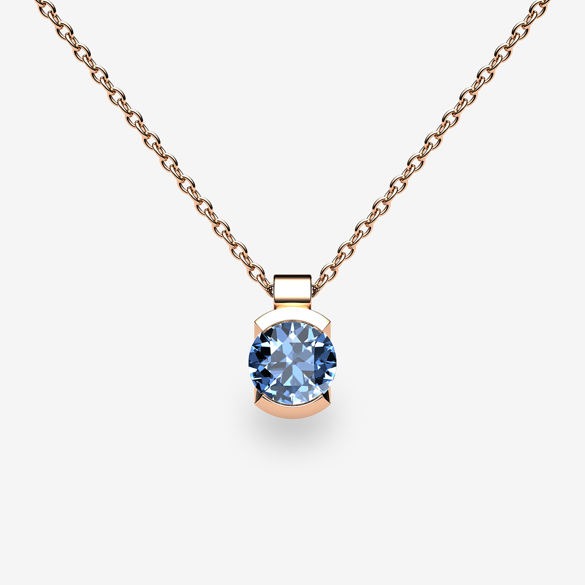 18k Rose Gold Aquamarine semi-bezel set pendant