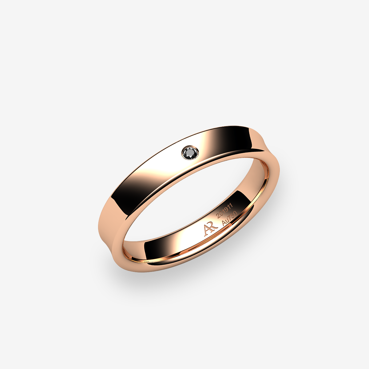18k Rose Gold Black Diamond concave style wedding ring