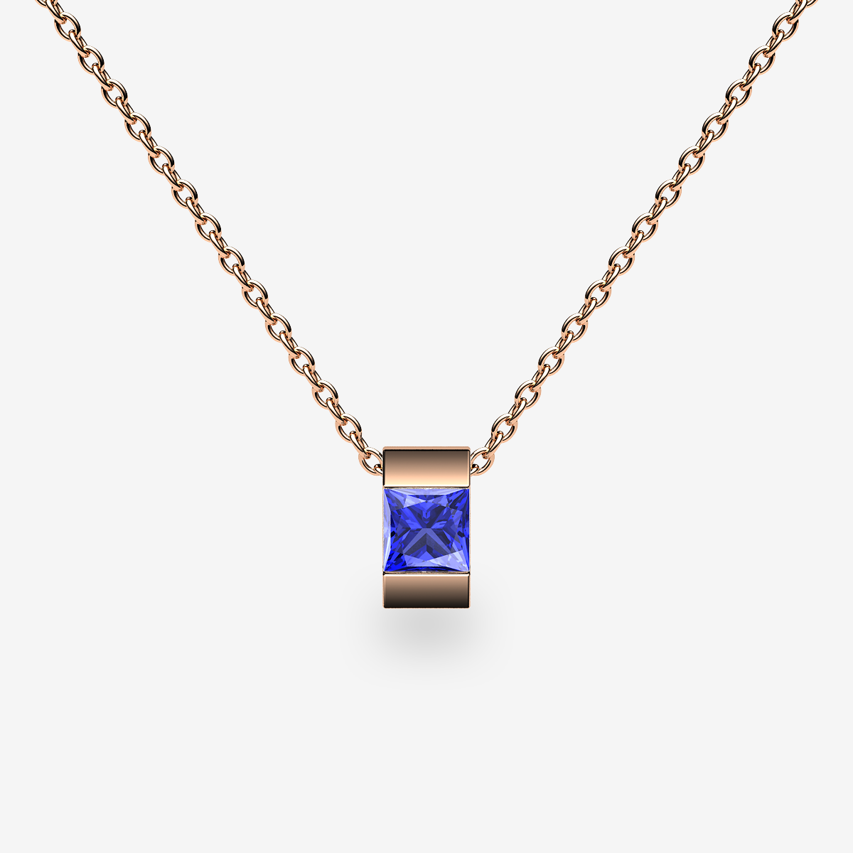 18k Rose Gold Blue Sapphire bar set pendant