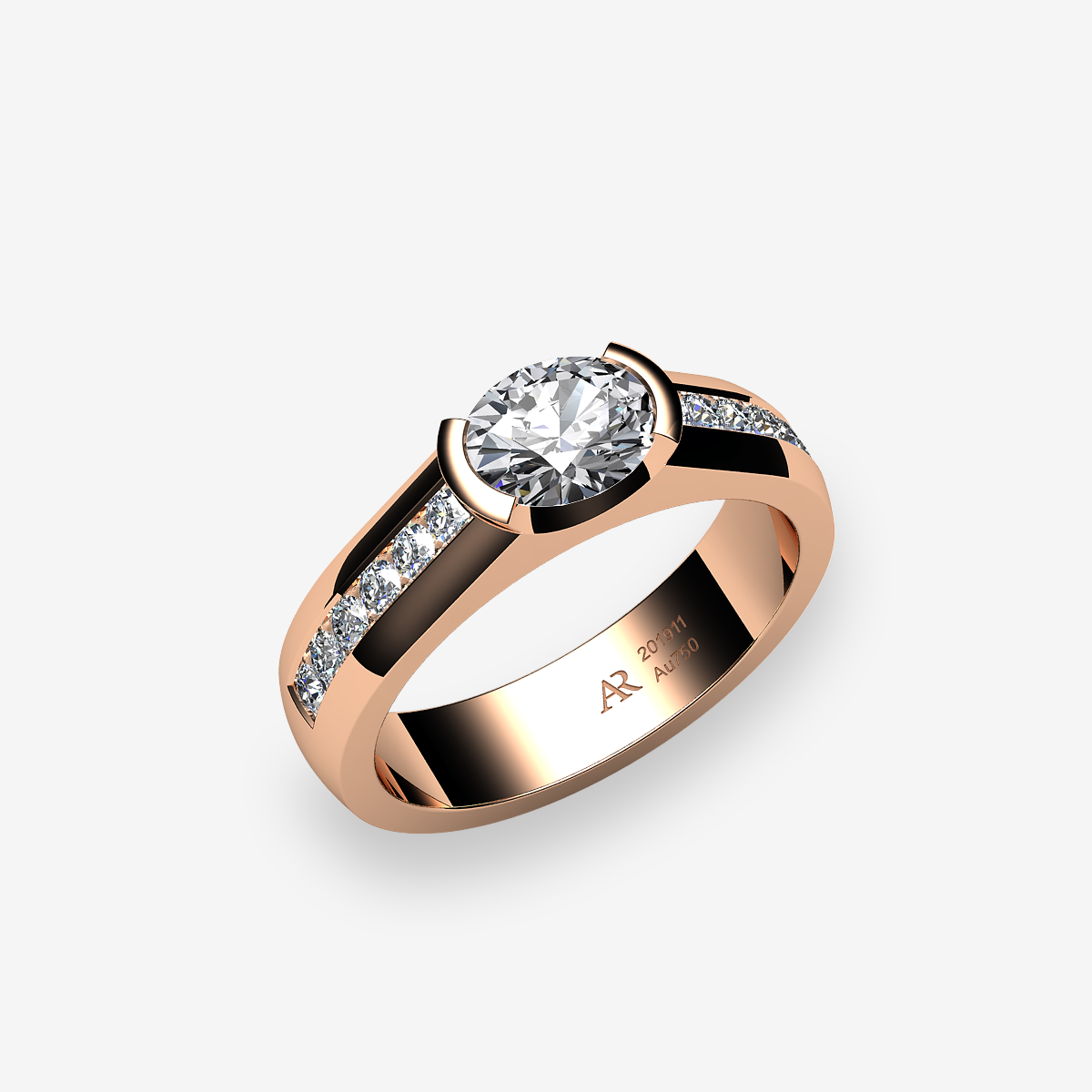 18k Rose Gold Diamond semi-bezel set ring