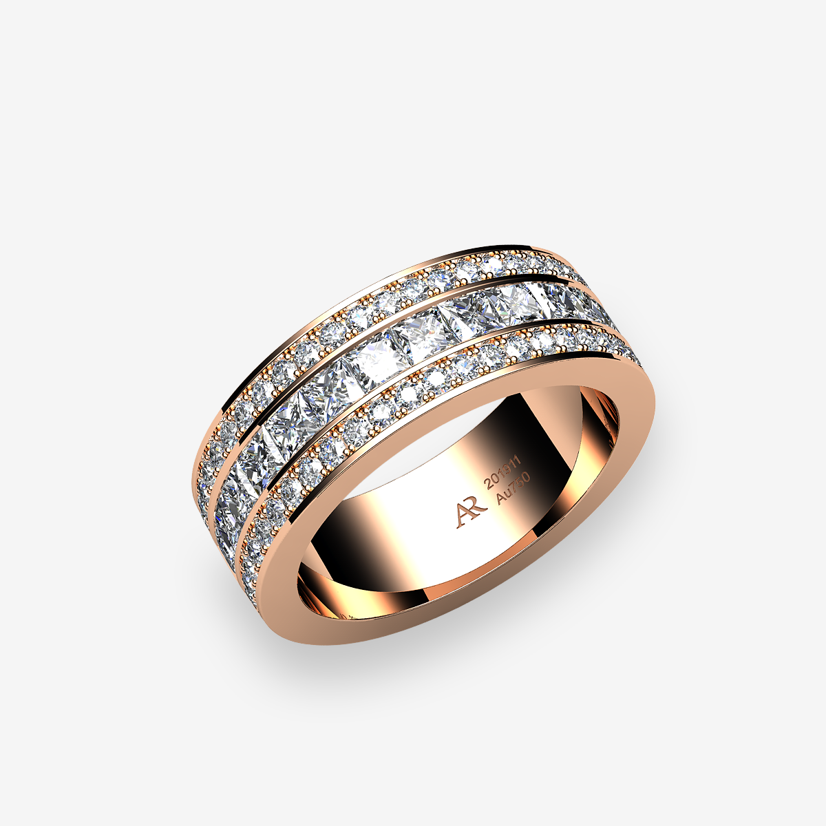 18k Rose Gold Diamonds channel and pave set ring
