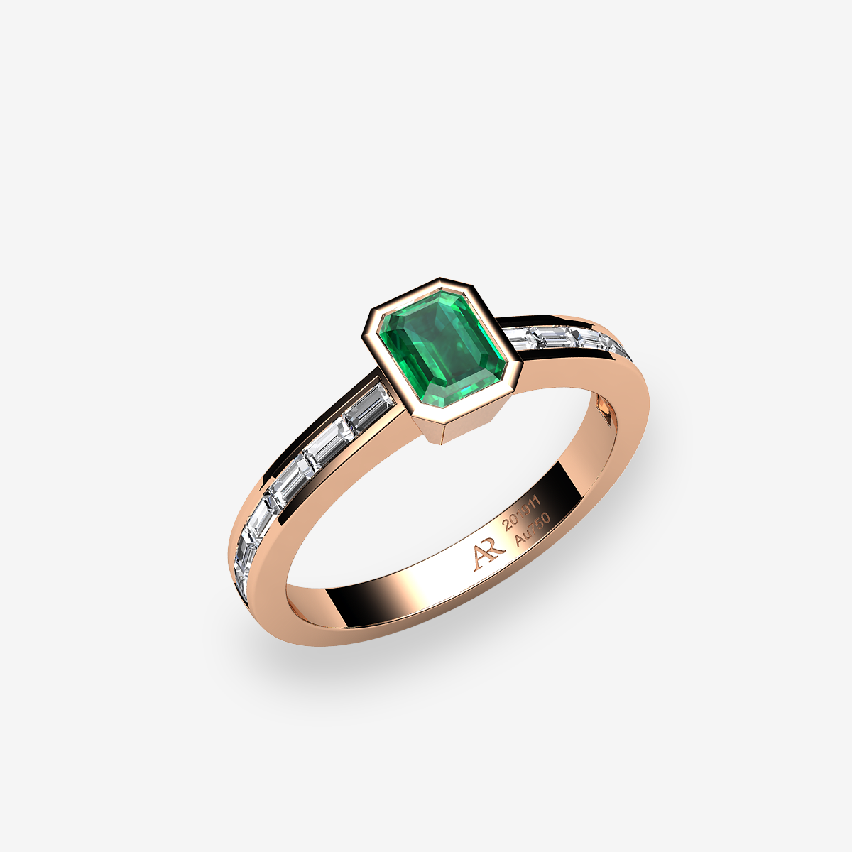 18k Rose Gold Emerald bezel set ring