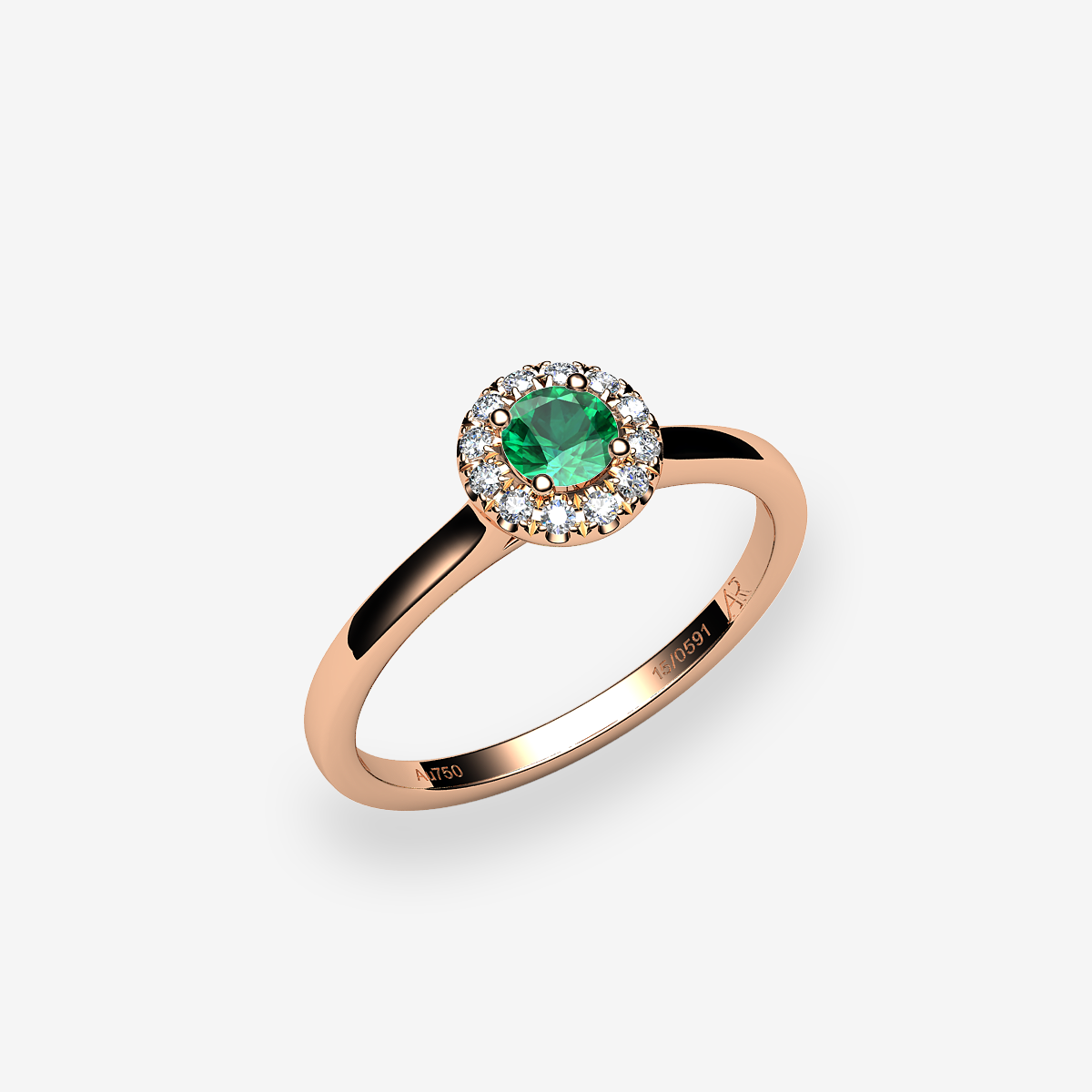 18k Rose Gold Emerald halo ring