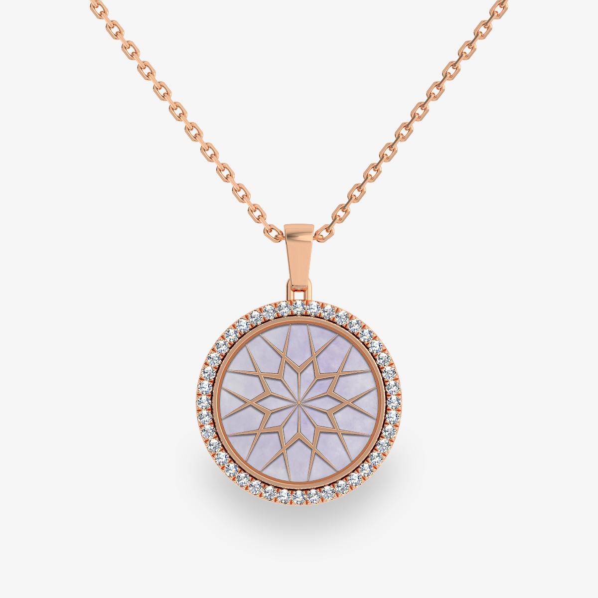 18k Rose Gold Lavender Jade diamond pave pendant