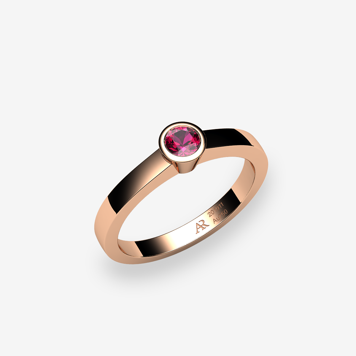 18k Rose Gold Ruby bezel set engagement ring