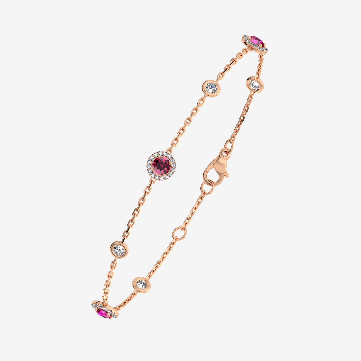 18k Rose Gold Ruby halo bracelet