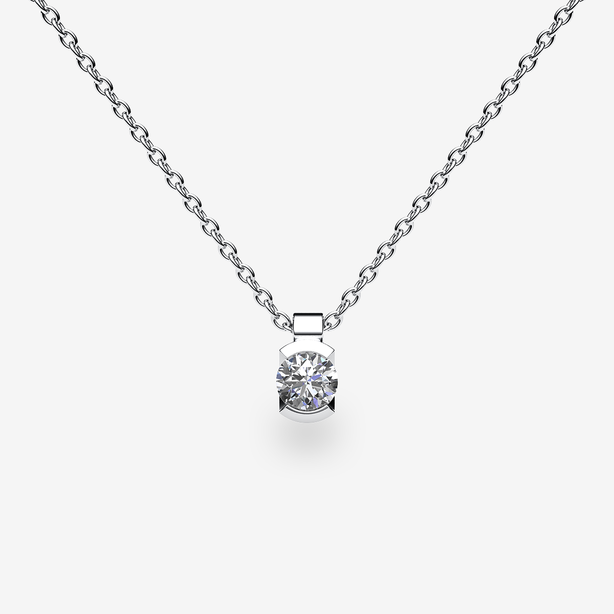 18k Palladium White Gold Diamond semi-bezel set pendant