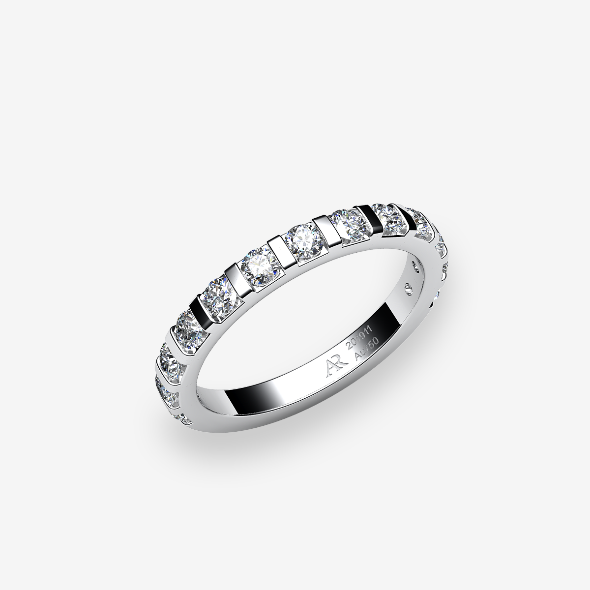 18k Palladium White Gold Diamonds bar set ring