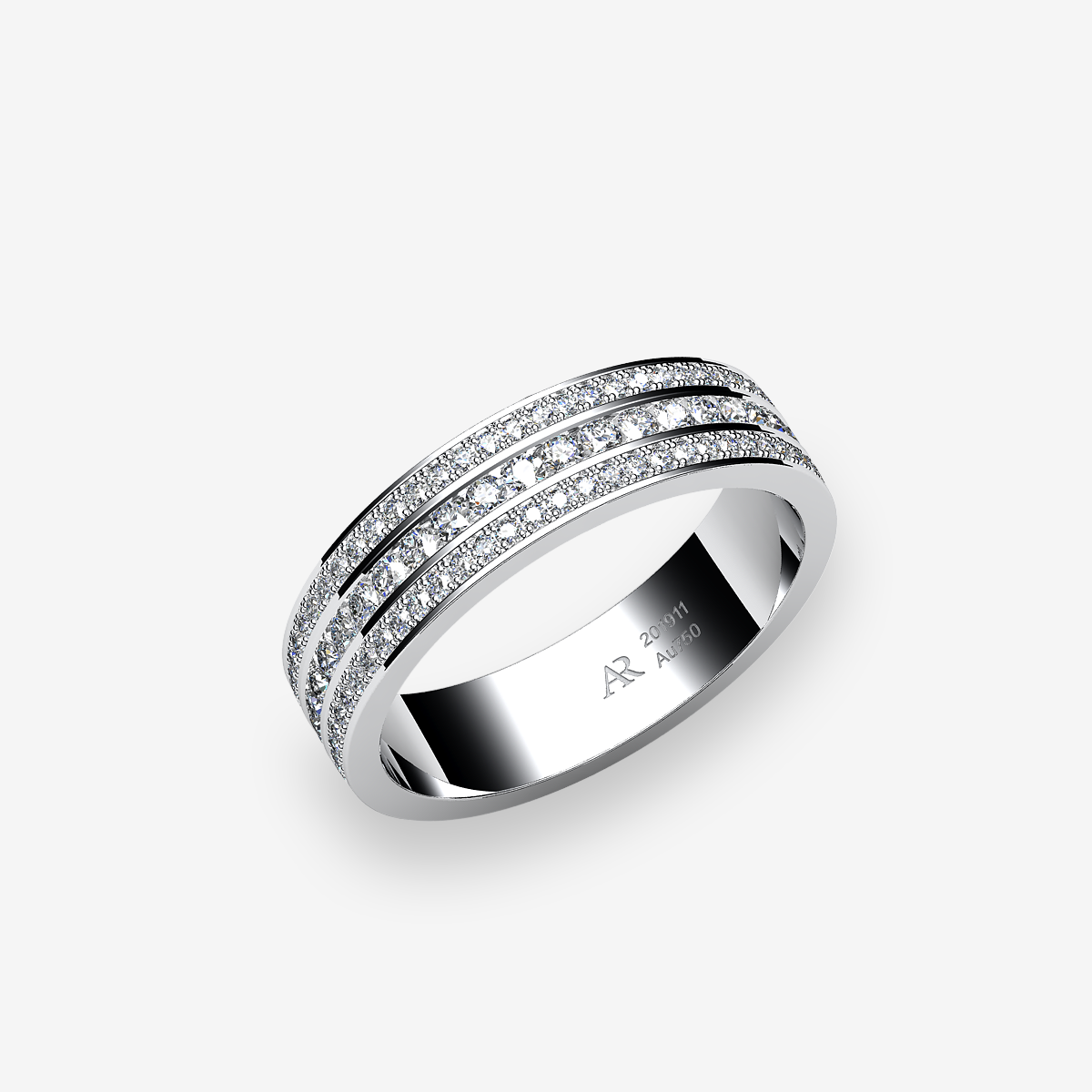 18k Palladium White Gold Diamonds channel and pave set wedding ring