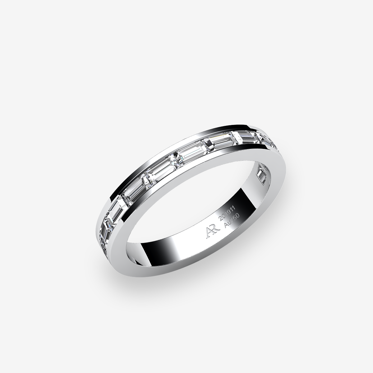 18k Palladium White Gold Diamonds channel set ring